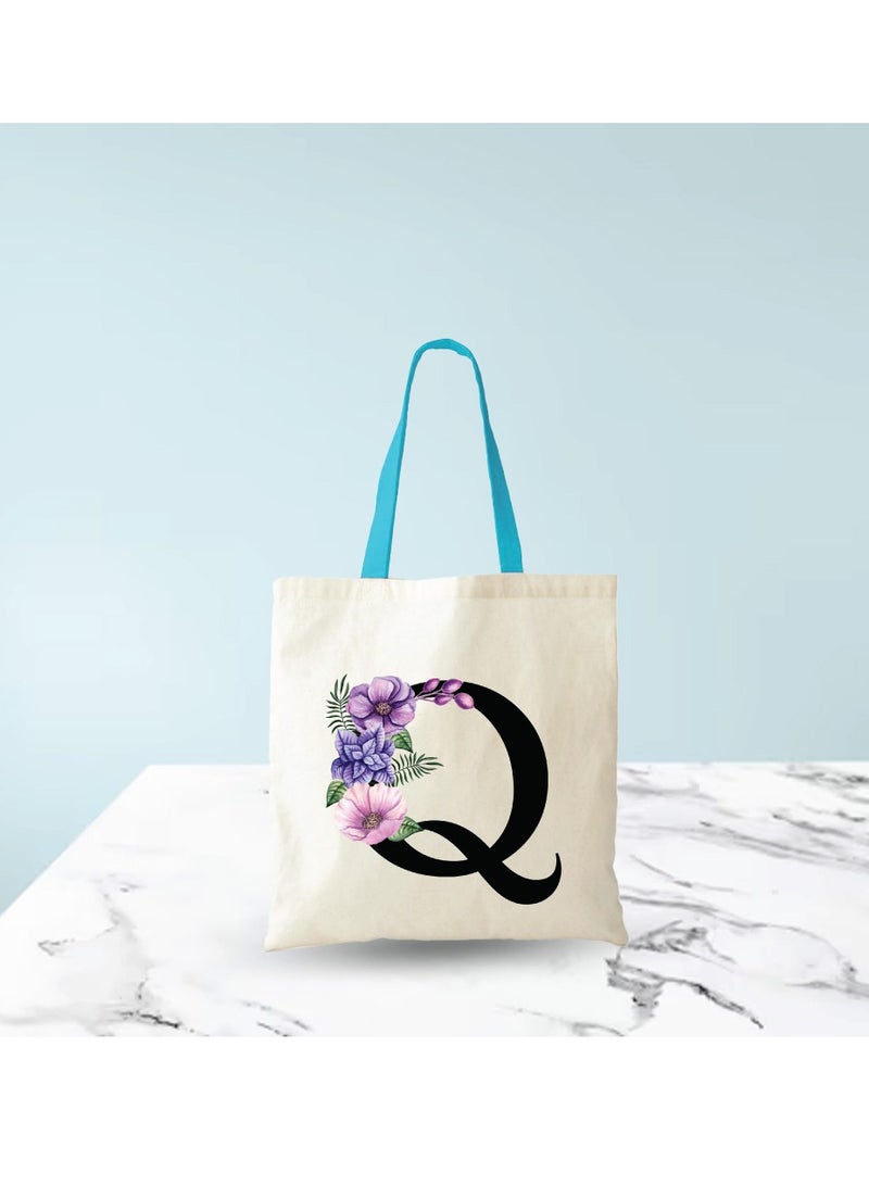 PRINTSHOP4ME Initial Letters Canvas Cotton Tote Bag with Blue handle - Ideal Gifts for Bridesmaids - Shopping - Party Bag - Reusable Shopping Bags - Image 5