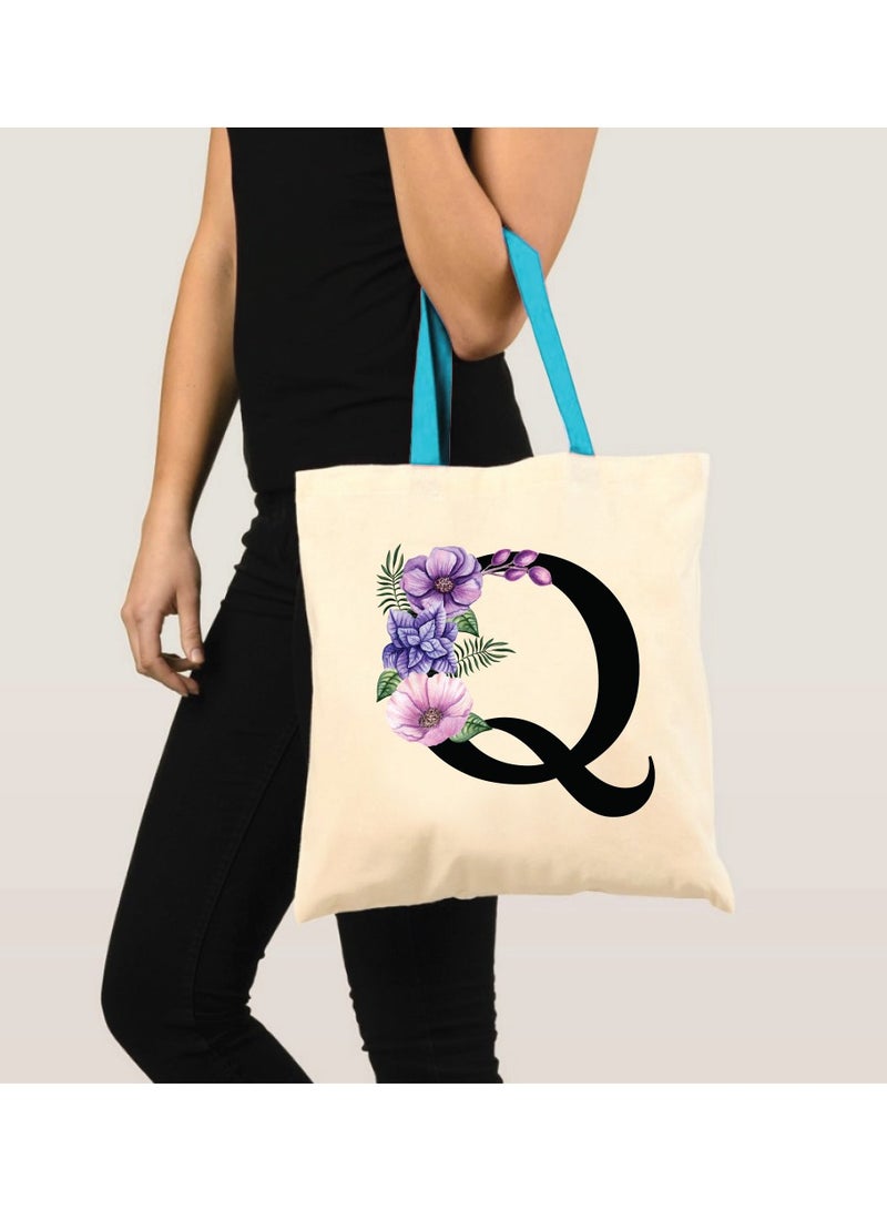 PRINTSHOP4ME Initial Letters Canvas Cotton Tote Bag with Blue handle - Ideal Gifts for Bridesmaids - Shopping - Party Bag - Reusable Shopping Bags - Image 3