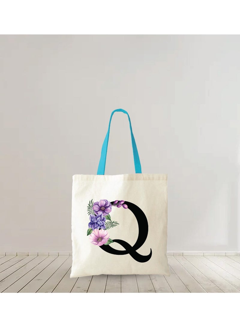 PRINTSHOP4ME Initial Letters Canvas Cotton Tote Bag with Blue handle - Ideal Gifts for Bridesmaids - Shopping - Party Bag - Reusable Shopping Bags - Image 4