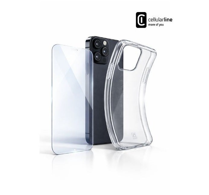 Cellularline Protection Kit for iPhone 15 Pro, Ultra-Thin Transparent Case + Tempered Glass Screen Protector, Full Protection Bundle, Wireless Charging Compatible - Image 1