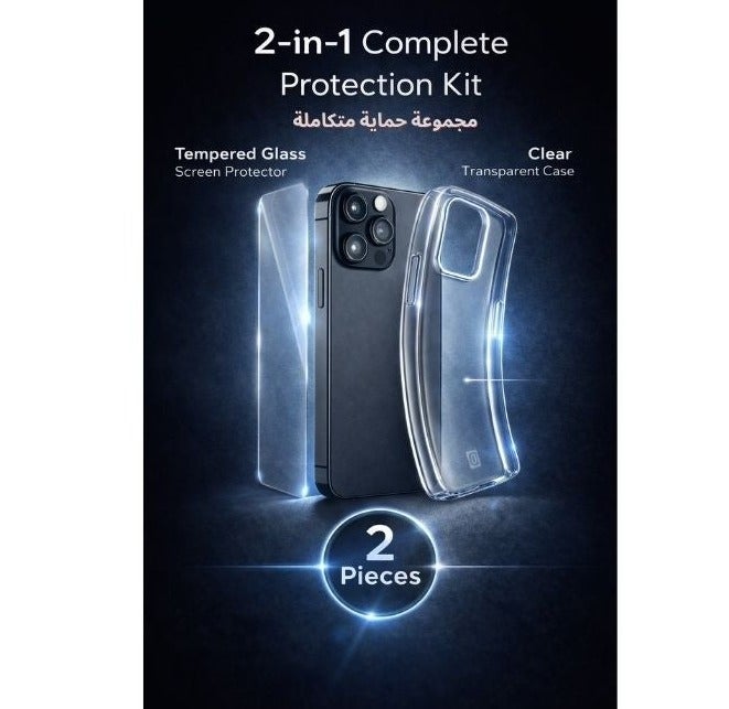 Cellularline Protection Kit for iPhone 15 Pro, Ultra-Thin Transparent Case + Tempered Glass Screen Protector, Full Protection Bundle, Wireless Charging Compatible - Image 2