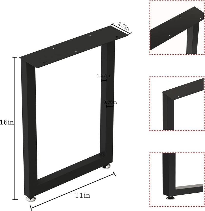 HIRVALL HIRVALL Metal Table Legs 16 Inch Coffee Table Legs Heavy Duty Furniture Legs DIY Dining Table Legs Rectangle Shape Legs for Table Black H16 x W11 Set of 2  - Image 2