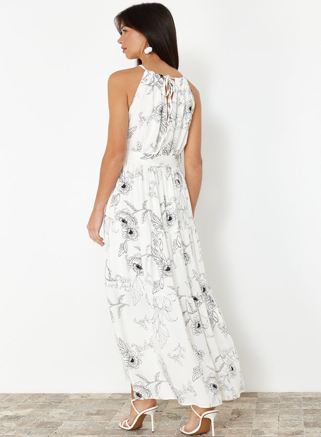 trendyol Ecru Animal Shift Halter Neck Maxi Lined Woven Dress TWOSS24EL00872 - Image 5