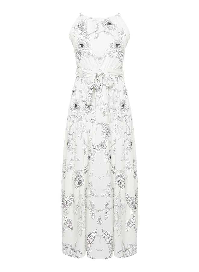 Ecru Animal Shift Halter Neck Maxi Lined Woven Dress TWOSS24EL00872