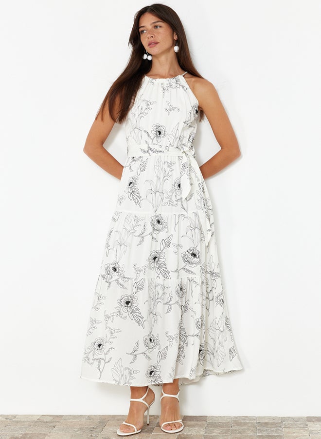 trendyol Ecru Animal Shift Halter Neck Maxi Lined Woven Dress TWOSS24EL00872 - Image 2