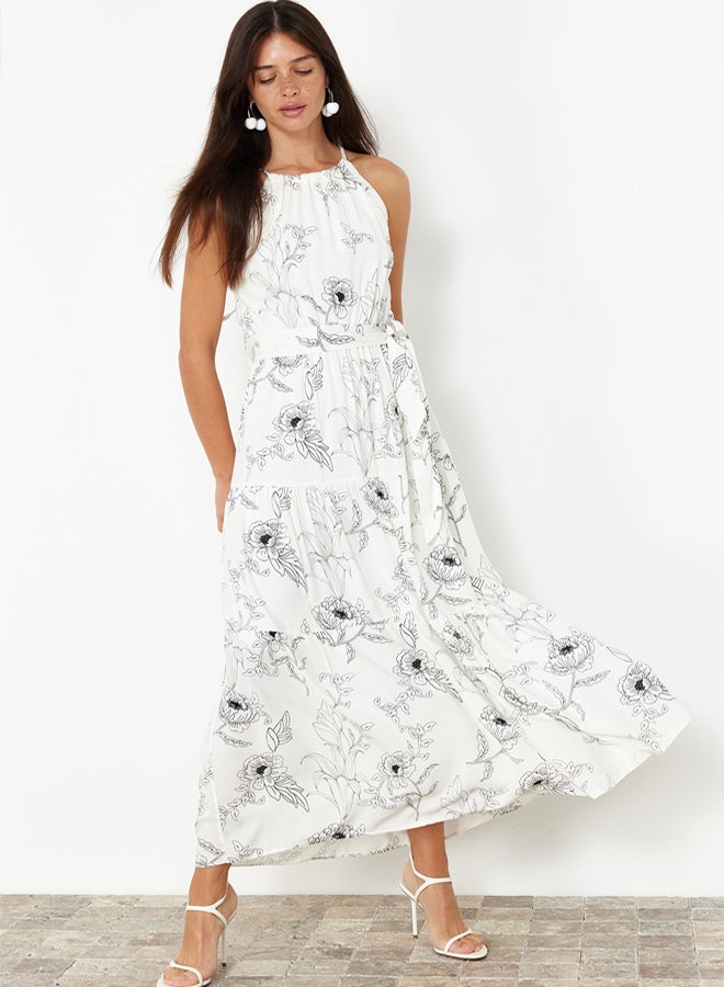 trendyol Ecru Animal Shift Halter Neck Maxi Lined Woven Dress TWOSS24EL00872 - Image 1