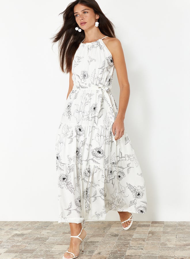 trendyol Ecru Animal Shift Halter Neck Maxi Lined Woven Dress TWOSS24EL00872 - Image 3