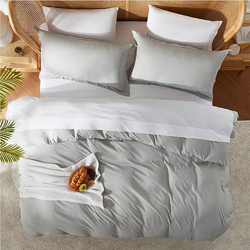 Nestl Light Grey Duvet Cover King Size - Soft Double Brushed King Duvet Cover Set, 3 Piece, with Button Closure, 1 Duvet Cover 104x90 inches and 2 Pillow Shams - Image 5