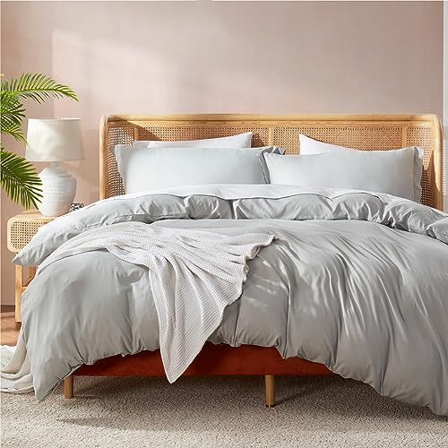 Nestl Light Grey Duvet Cover King Size - Soft Double Brushed King Duvet Cover Set, 3 Piece, with Button Closure, 1 Duvet Cover 104x90 inches and 2 Pillow Shams - Image 1