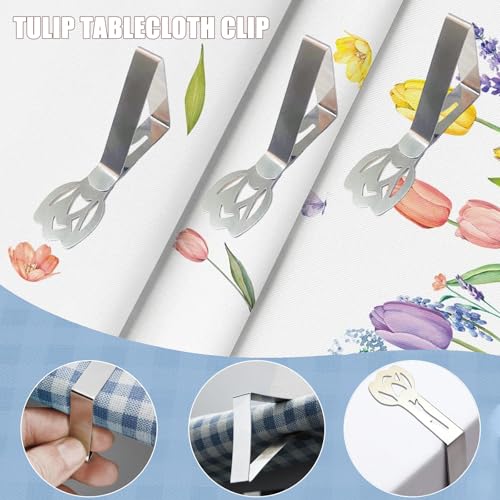 CUNGLIN Tablecloth Clips for Outdoor Tables, Tulip Shape Picnic Table Cloth Holder Clip Large Thick Stainless Steel Decorative Cover Clamp Pin for Indoor Party Wedding RV Accessories 10 Pack - Image 3