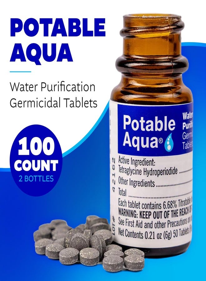 Potable Aqua Water Purification Tablets, Portable and Effective Water Purification Solution for Camping, Hiking, Emergencies, Natural Disasters and International Travel, Two 50ct Bottles - Image 2