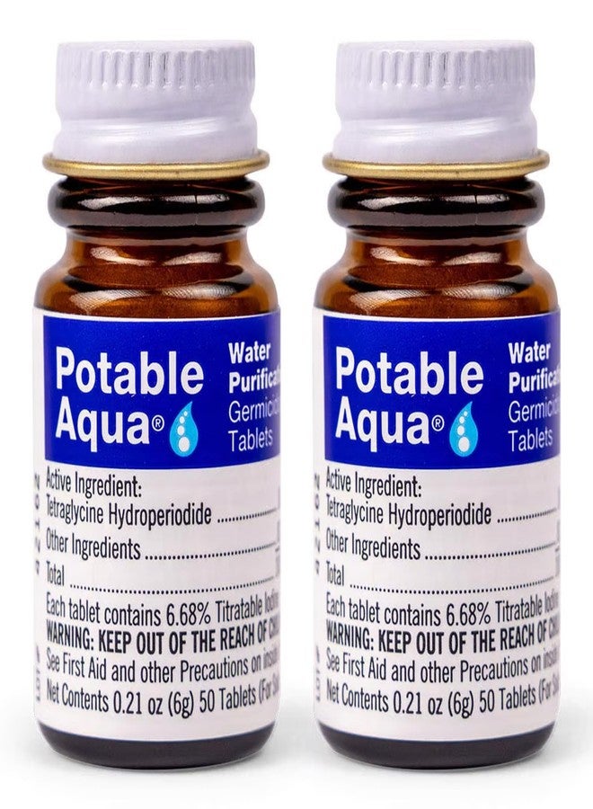 Potable Aqua Water Purification Tablets, Portable and Effective Water Purification Solution for Camping, Hiking, Emergencies, Natural Disasters and International Travel, Two 50ct Bottles - Image 1