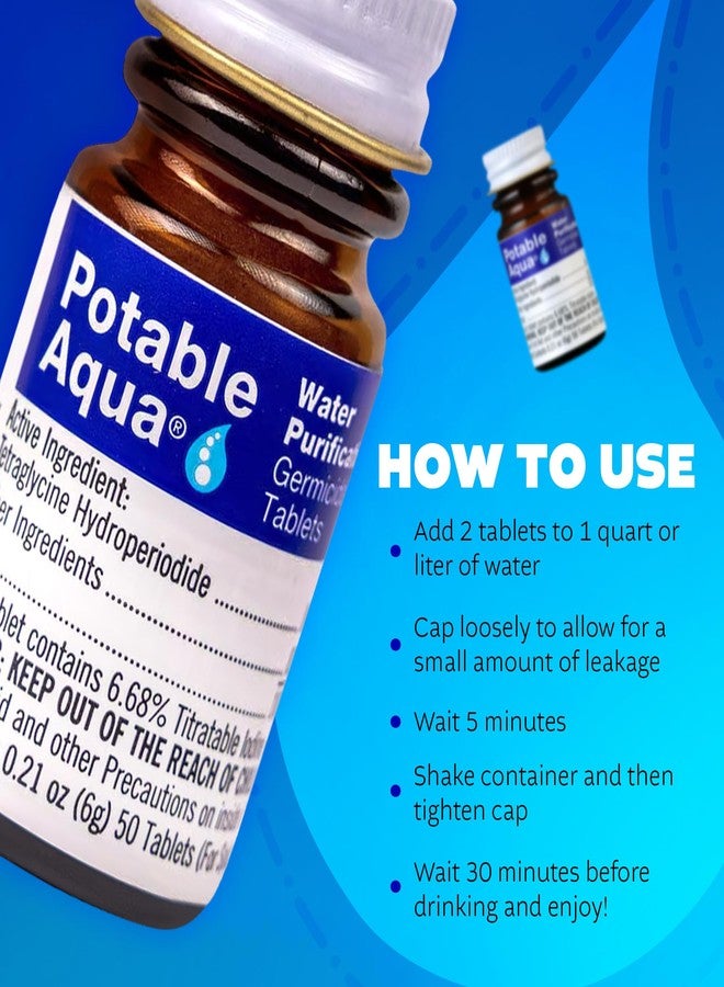 Potable Aqua Water Purification Tablets, Portable and Effective Water Purification Solution for Camping, Hiking, Emergencies, Natural Disasters and International Travel, Two 50ct Bottles - Image 5