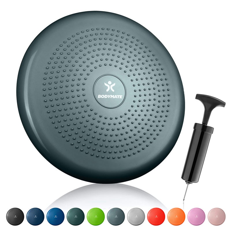 BODYMATE Ball Seat Cushion with Pump Grey/Blue 34 cm Diameter – Balance Cushion, Air Cushion, Balance Pad, Studded Cushion – Core, Fitness, Rehabilitation, Coordination and Back Training - Image 2