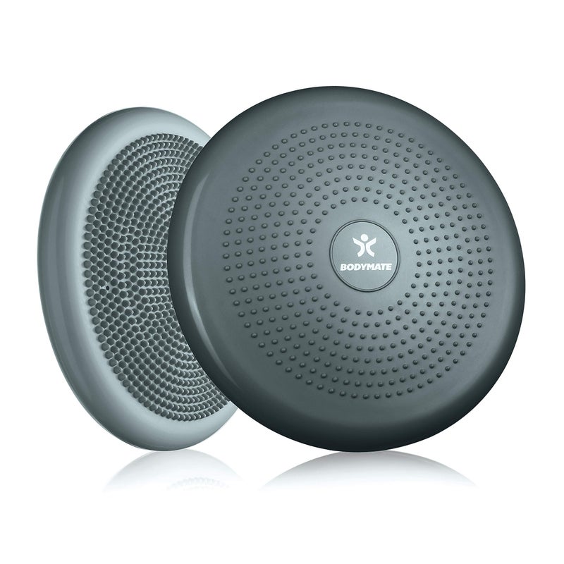 BODYMATE Ball Seat Cushion with Pump Grey/Blue 34 cm Diameter – Balance Cushion, Air Cushion, Balance Pad, Studded Cushion – Core, Fitness, Rehabilitation, Coordination and Back Training - Image 1