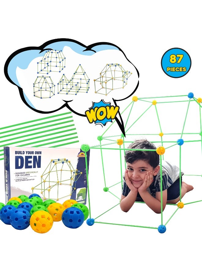 Fort Building for Kids 5 to 12 Years Old Boys and Girls, 87 Pieces Creative Stem Endless Designs DIY Playhouse Tent, Rockets, igloos, Castle, House, Game Tunnels - Image 1