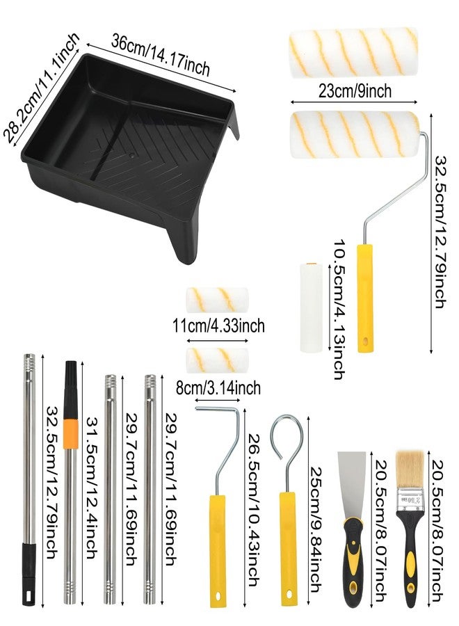 MFBJXC 13-Piece Paint Roller Kit with Extension Pole - 9 Inch & 4 Inch Microfiber Roller Covers, Paint Brush, Tray, Scraper & Adjustable Pole for Walls, Ceilings, Furniture - Professional Smooth Finish - Image 2