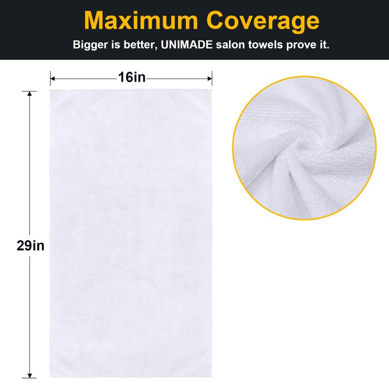 UNIMADE Salon Towels 24 Pack, Super Soft Microfiber Hand Towel, Highly Absorbent Hair-Drying Cloth for Gym, Bath, Spa Use and Home Beauty Care - White (16x29 inch) - Image 2