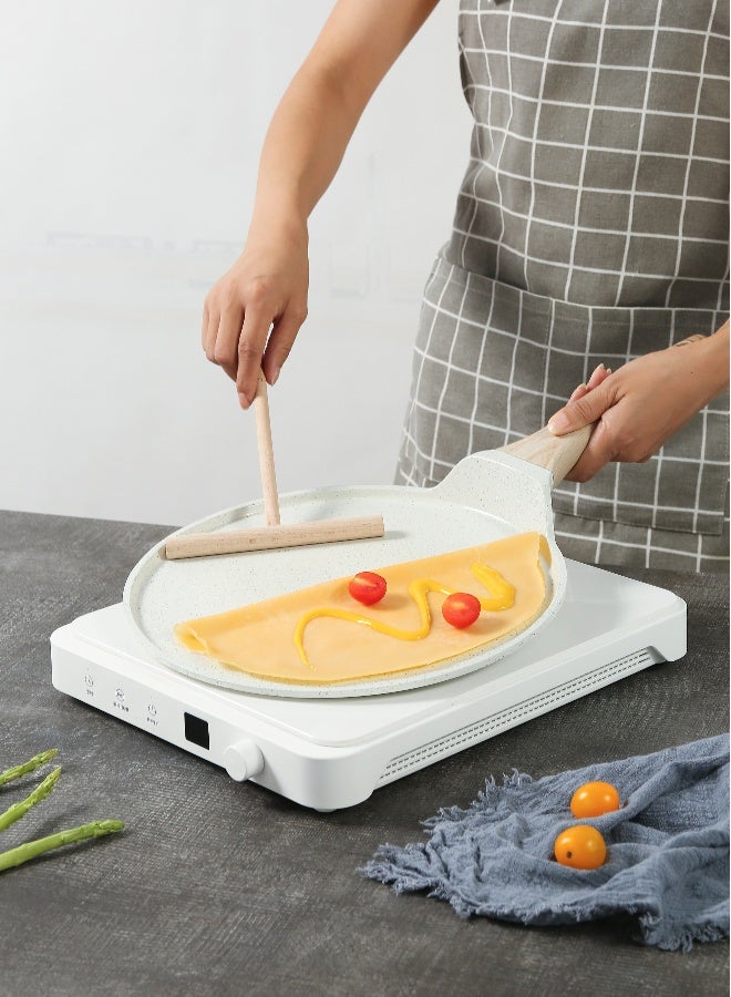 ESLITE LIFE مقلاة بان كيك 28 سم | ألمنيوم | قاعدة تحريض | طلاء غير لاصق | مقاومة للخدوش ودائمة | مقبض خشبي بتصميم أنيق، أبيض - Image 4