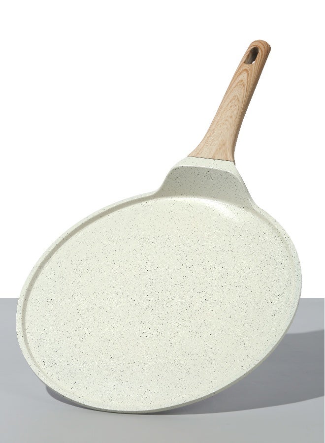 ESLITE LIFE مقلاة بان كيك 28 سم | ألمنيوم | قاعدة تحريض | طلاء غير لاصق | مقاومة للخدوش ودائمة | مقبض خشبي بتصميم أنيق، أبيض - Image 1