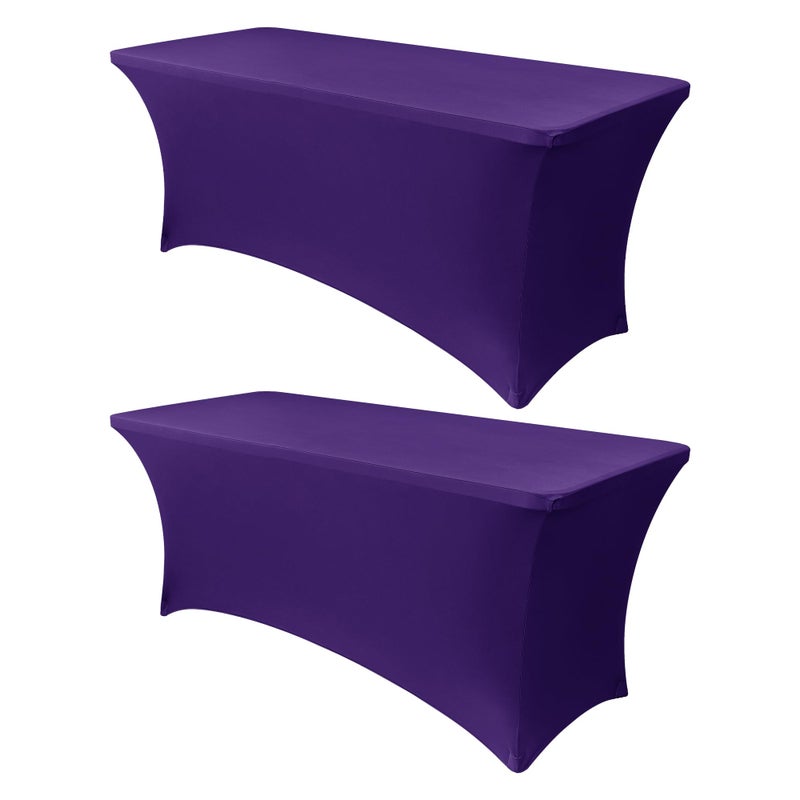 Obstal 6ft Spandex Table Cover for Standard Folding Tables 2 Pack Rectangular Fitted Tablecloth for Halloween Party Holiday Decorations 72L x 30W x 30H Inches Dark Purple - Image 2