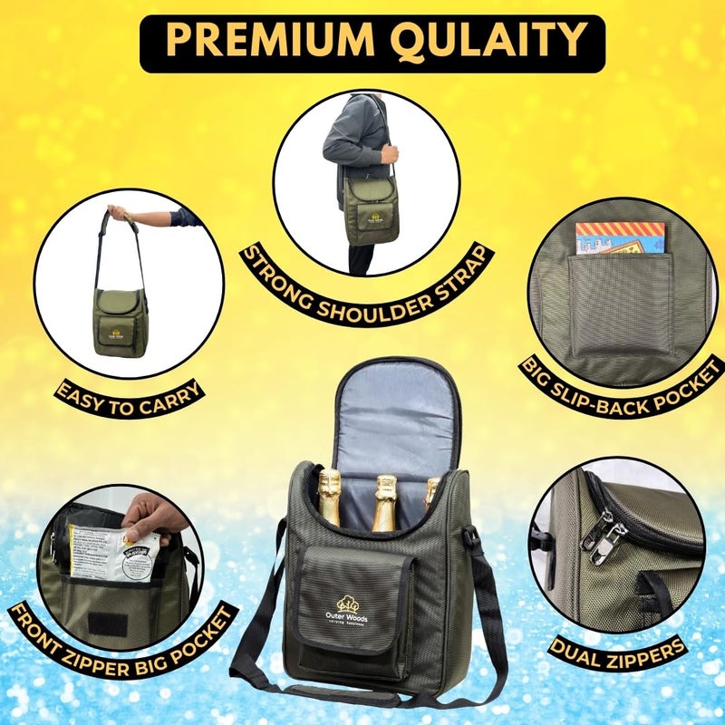 Outer Woods Insulated 3 Bottle Wine Cooler Bag 360 Degree Insulation and Padded Protection for Glass Bottles Ideal for Carrying Wine Beer Whisky Vodka Soda Juice Milk and Water Olive - Image 5