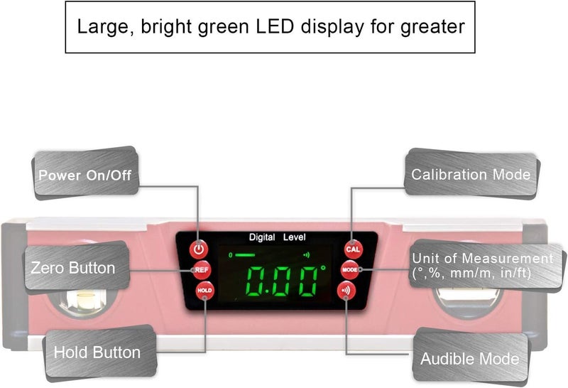 2PM TOOLS 10-Inch Digital Torpedo Level and Protractor | Neodymium Magnets | Bright LED Display | V-GROOVE MAGNETIC BASE | IP54 Dust/Water Resistant smart level with Carrying Bag - Image 2