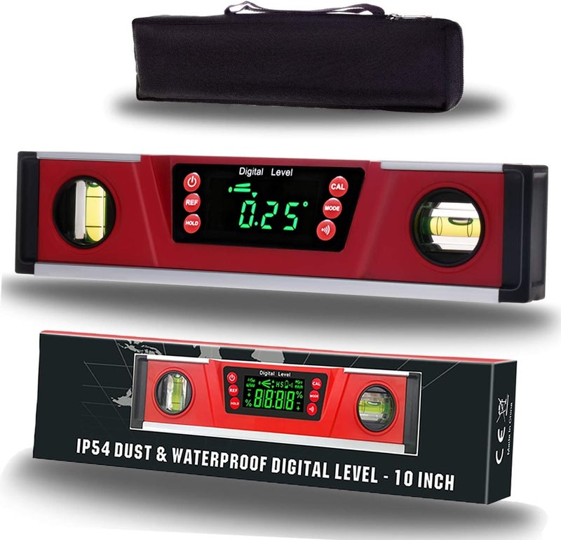 2PM TOOLS 10-Inch Digital Torpedo Level and Protractor | Neodymium Magnets | Bright LED Display | V-GROOVE MAGNETIC BASE | IP54 Dust/Water Resistant smart level with Carrying Bag - Image 1