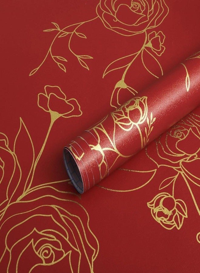 Rylan 45 * 1200 Peel and Stick Wallpaper Gold and White Contact Paper Floral Wallpaper Self Adhesive Removable Wallpaper for Bedroom Covering Vinyl Rolls(Red & Gold) - Image 1
