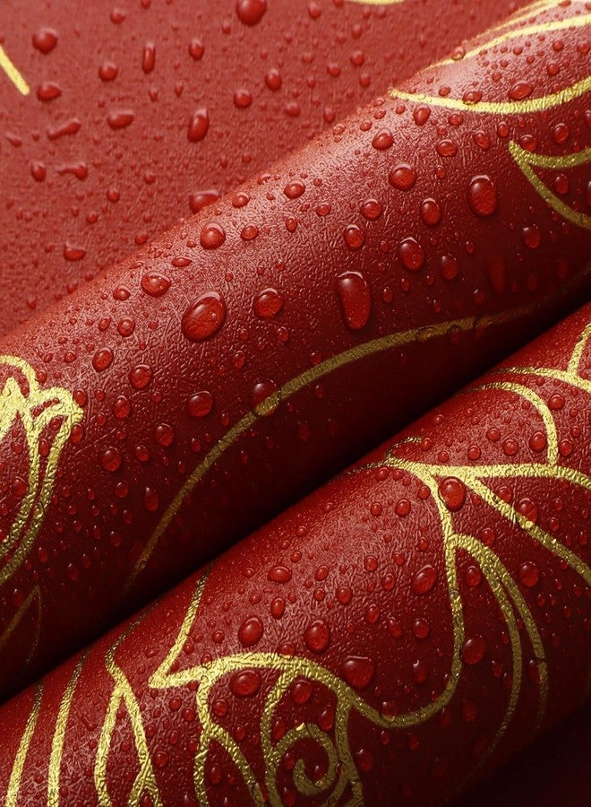 Rylan 45 * 1200 Peel and Stick Wallpaper Gold and White Contact Paper Floral Wallpaper Self Adhesive Removable Wallpaper for Bedroom Covering Vinyl Rolls(Red & Gold) - Image 4