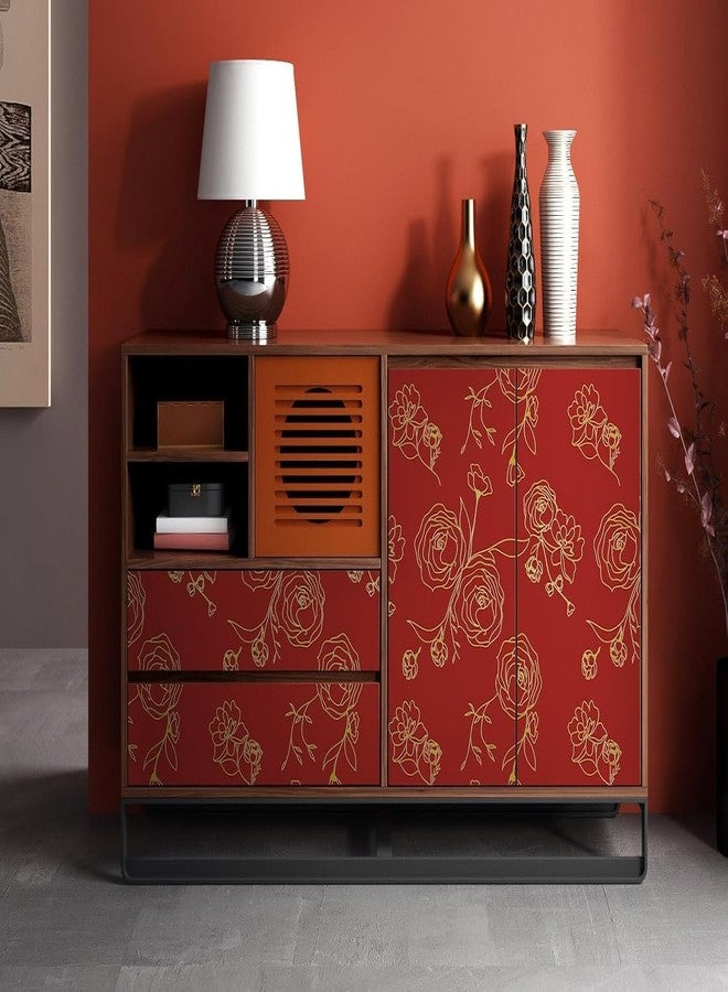 Rylan 45 * 1200 Peel and Stick Wallpaper Gold and White Contact Paper Floral Wallpaper Self Adhesive Removable Wallpaper for Bedroom Covering Vinyl Rolls(Red & Gold) - Image 3