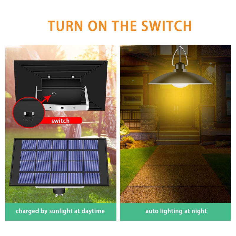Solar Powered Pendants Light with Adjustable Panel Auto ON/OFF Lighting Sensor IP65 Water-resistant Hanging Lamp for Outdoor/Indoor Garden Patio Yard Storage - Image 4