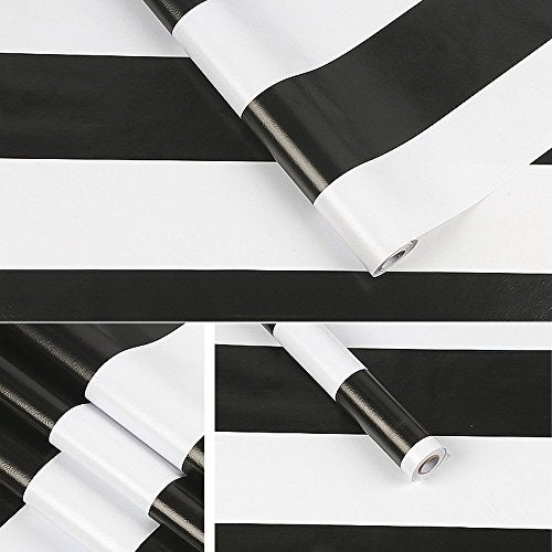 Yifely SimpleLife4U Black and White Stripe Self-Adhesive Shelf Liner Contact Paper 17.7 Inch By 9.8 Feet - Image 1