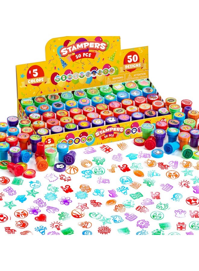 جوين طوابع جوين المتنوعة للأطفال، ٥٠ قطعة - طوابع ذاتية الحبر ب٥٠ تصميمًا، مثالية لحفلات أعياد الميلاد، وجوائز الكرنفال، وطوابع مدرسية، وحقائب هدايا، وطوابع هالوين، وعيد الميلاد (طوابع حديقة الحيوان، وطوابع العطلات) - Image 1