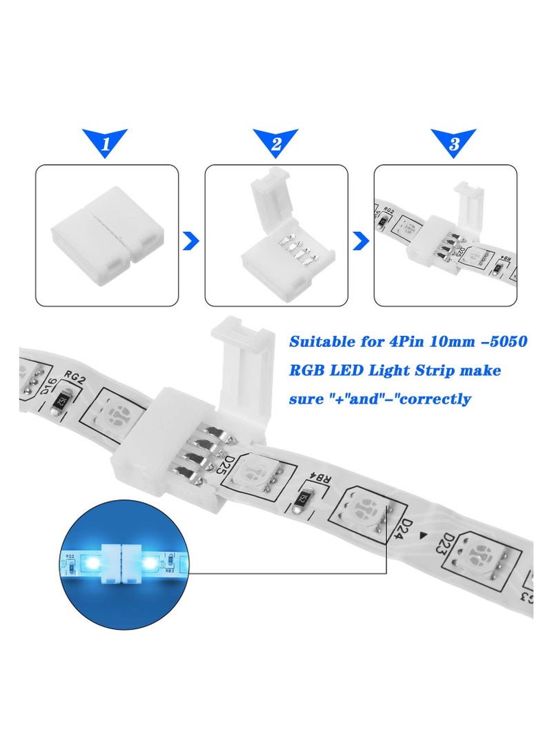 Generic - 30 Pcs RGB LED Strip Connector Full Kit, 4 Pin Gapless Solderless Adapter Extension Compatible with SMD 5050 LED Strip, 20 Gapless Connectors, 5 L Connectors and 5 T Connectors(10 mm) - Image 1