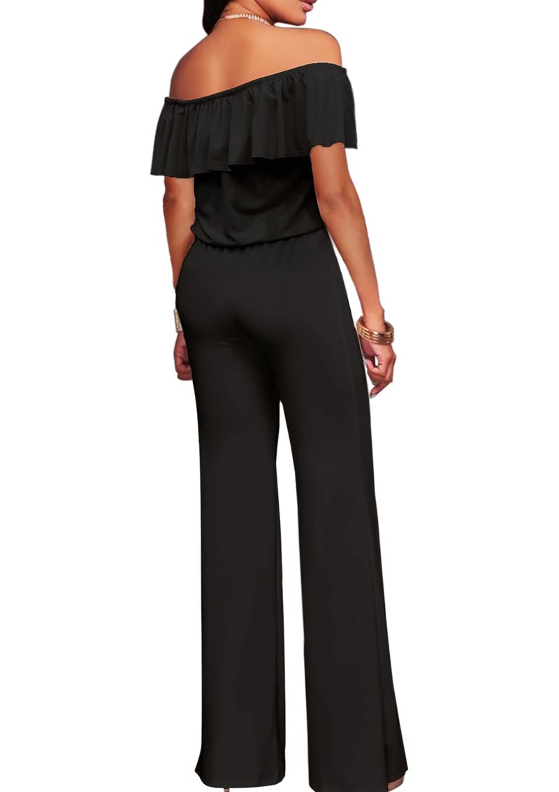 Hybrid & Company Women's Lightweight Off Shoulder Jumpsuit – Stretchy Wide Leg Romper – Casual to Formal One Piece Outfit KPVJ47696X BLACK 2X - Image 3