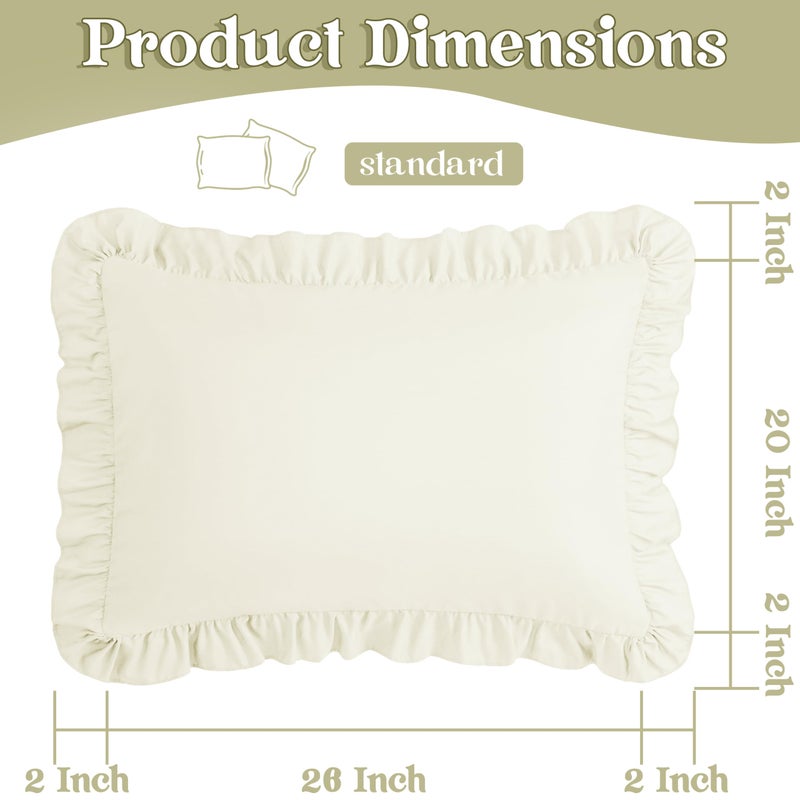 KKJIAF Ruffle Pillow Cases Standard Size Set of 2, Ruffled Pillow Covers with Envelope Closure, Wrinkle Resistant Ruffled Pillow Shams 20" x 26", Beige - Image 3