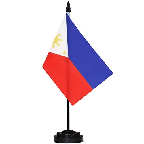 Anley Philippines Deluxe Desk Flag Set - 6 x 4 Inch Miniature Philippine Desktop Flag with 12" Solid Pole - Vivid Color and Fade Resistant - Black Base and Spear Top - Image 1
