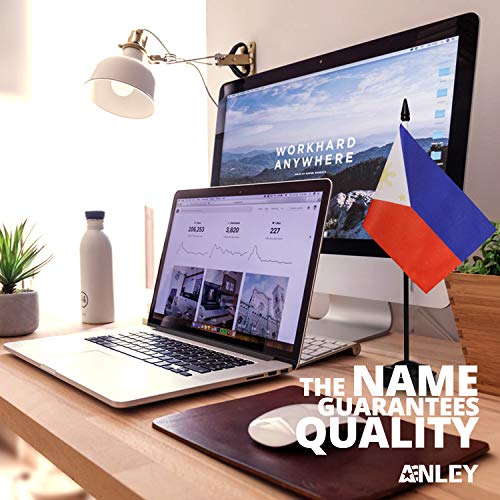 Anley Philippines Deluxe Desk Flag Set - 6 x 4 Inch Miniature Philippine Desktop Flag with 12" Solid Pole - Vivid Color and Fade Resistant - Black Base and Spear Top - Image 2
