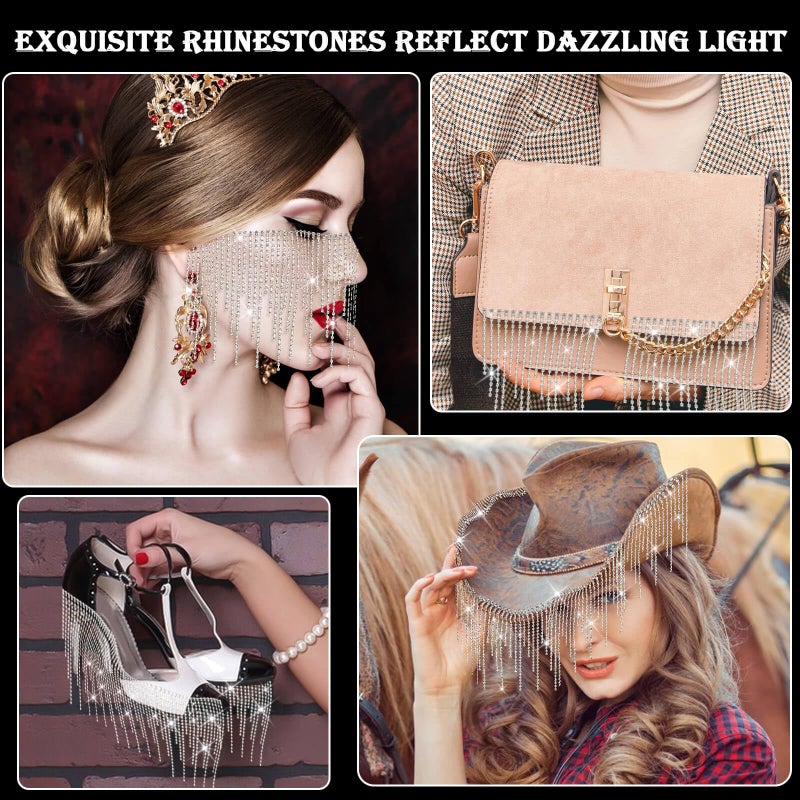 Tetutor Rhinestone Fringe with B7000 Glue Multipurpose Adhesive, 1 Yard Sparkle Rhinestone Trim, Rhinestones Fringe Trim, Sliver Diamond Fringe Rhinestones Belt - Image 3