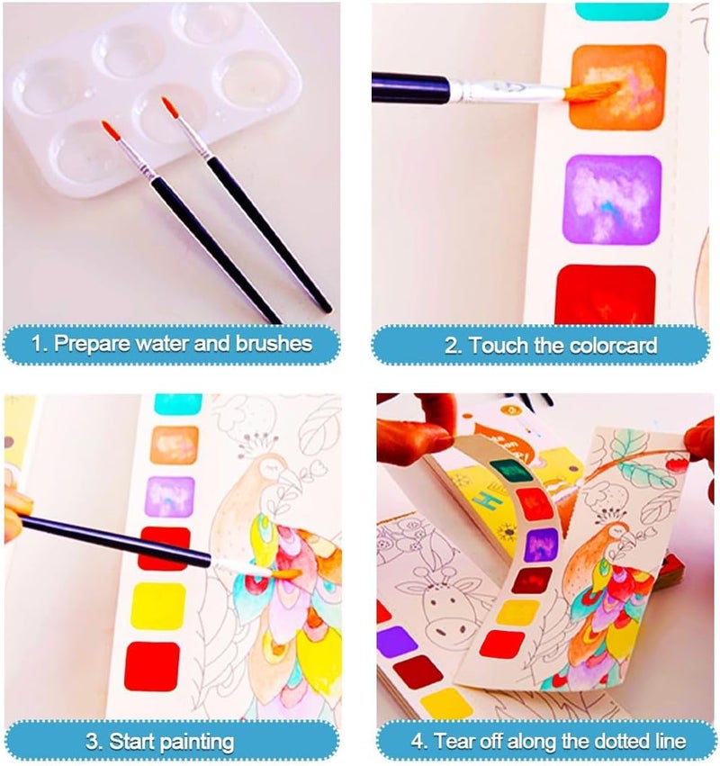 Excefore Water Color Paint Sets for Kids, Travel Pocket Watercolor Kit with Paints and Brushes, Arts and Crafts for Girls Boys, Water Colors Paint Book Kids, Watercolor Coloring Books for Kids Ages 4-8 - Image 3