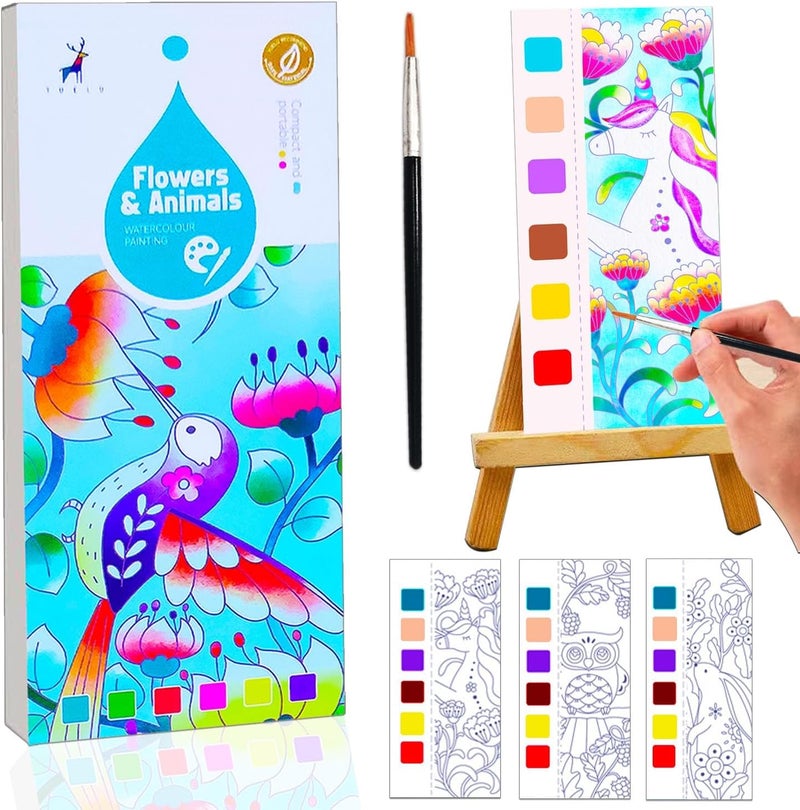 Excefore Water Color Paint Sets for Kids, Travel Pocket Watercolor Kit with Paints and Brushes, Arts and Crafts for Girls Boys, Water Colors Paint Book Kids, Watercolor Coloring Books for Kids Ages 4-8 - Image 1