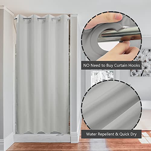 River Dream Stall Size No Hook Grey Shower Curtain Soft Microfiber - 36" Wide Small Fabric Shower Curtain Set for Narrow Stall, Waterproof & Washable, Bottom Magnets, Gray, 36x74 - Image 2