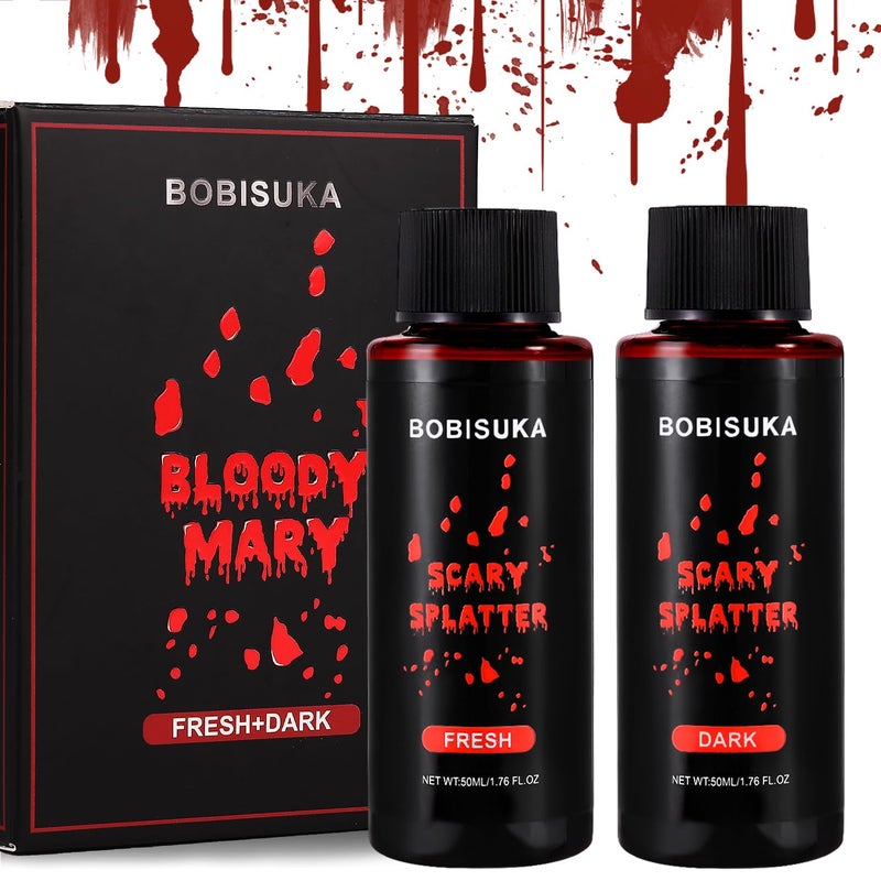BOBISUKA BOBISUKA 2PCS Halloween Fake Blood Makeup Kit  Fresh Red  Dark Red Realistic Washable Special Effects SFX Makeup Set for Zombie Vampire Cosplay Monster Mouth Clothes Dress Up