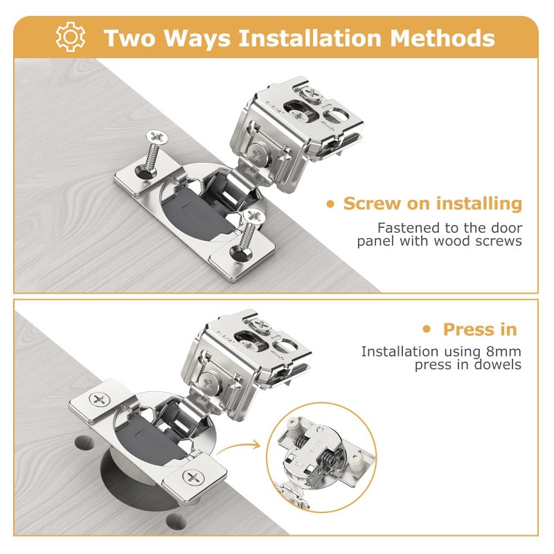 Furniware 50 Pieces 1/2 inch Overlay Soft Close Cabinet Hinges for Face Frame Cabinet, Stainless Steel, 105Â° Opening Angle, Concealed Self Closing Door Hinges- 3 Way Adjustment - Image 4