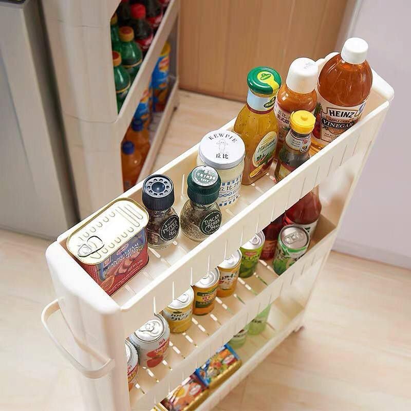 4 - Shelf Turbo Organizer for Kitchen and Bathroom, White and Beige Plastic, Space Saving Vertical Shelves to Organize and Store Kitchen and Bathroom Supplies, Portable Organizer with Wheels - Image 2