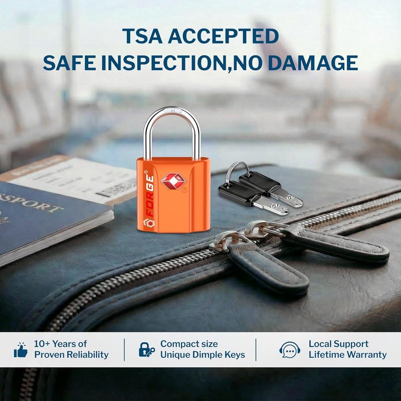 فورج برتقالي، عبوة من 2 قطعة، أقفال الأمتعة المعتمدة من TSA، أقفال سفر فائقة الأمان بنظام المفتاح ذو النقرة العميقة مع هيكل من سبيكة الزنك - Image 2