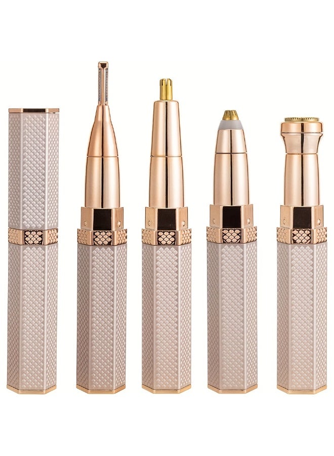 جهاز إزالة الشعر متعدد الوظائف 4 في 1 على شكل أحمر شفاه | جهاز إزالة شعر الجسم بالكامل للنساء | قابل لإعادة الشحن عبر منفذ USB، قابل للغسل، رؤوس شفرات مزدوجة (بمقاسات مختلفة)، ضوء LED، محمول، متعدد الوظائف - لتشذيب شعر الحواجب/الشفاه/الأنف/الإبط/الأطراف. بحجم أحمر الشفاه لسهولة الحمل. عمر بطارية طويل يصل إلى 60 دقيقة، شحن سريع عبر منفذ USB. رؤوس شفرات قابلة للغسل لضمان النظافة والراحة - Image 2