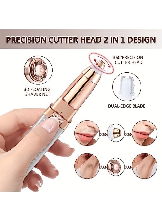 جهاز إزالة الشعر متعدد الوظائف 4 في 1 على شكل أحمر شفاه | جهاز إزالة شعر الجسم بالكامل للنساء | قابل لإعادة الشحن عبر منفذ USB، قابل للغسل، رؤوس شفرات مزدوجة (بمقاسات مختلفة)، ضوء LED، محمول، متعدد الوظائف - لتشذيب شعر الحواجب/الشفاه/الأنف/الإبط/الأطراف. بحجم أحمر الشفاه لسهولة الحمل. عمر بطارية طويل يصل إلى 60 دقيقة، شحن سريع عبر منفذ USB. رؤوس شفرات قابلة للغسل لضمان النظافة والراحة - Image 4