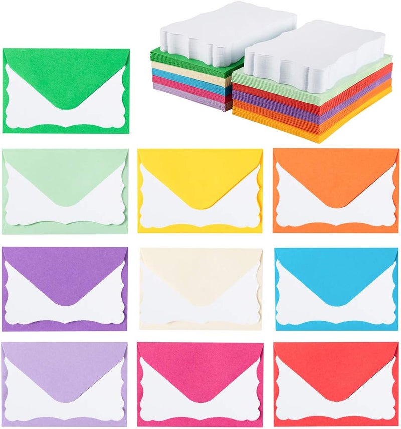 Toperd 100 Pack Mini Envelopes with White Blank Note Cards Small Self-Adhesive Envelopes Small Business Card Envelopes(4 x 2.7 Inches, 10 Colors) (White) - Image 1